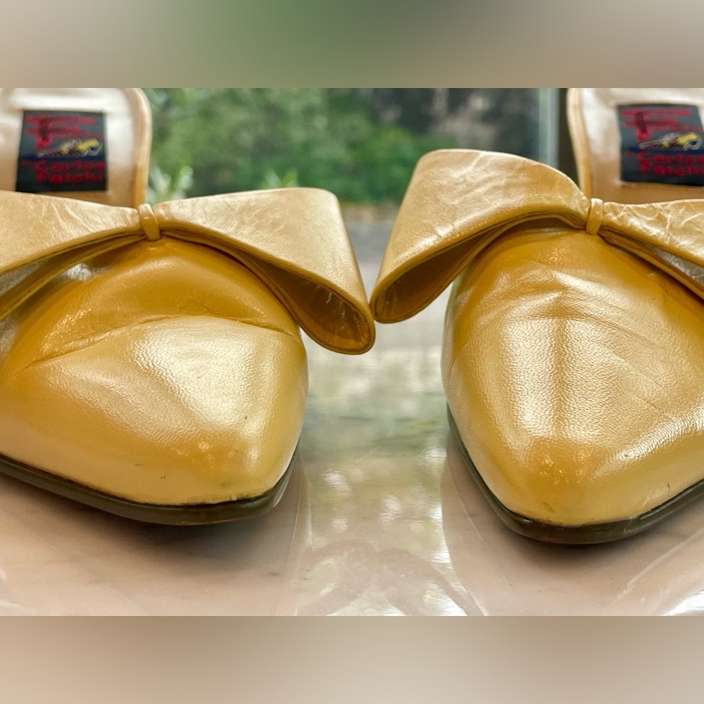 Carlos Falchi leather stiletto mules with bows in butter yellow, 7B, EUC - Picture 12 of 13